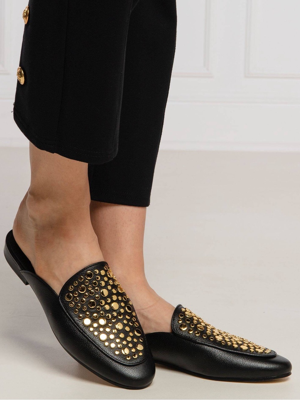 {Michael Michael Kors} Farrow Slip On Gold Studded  Leather Mules